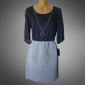 Enfocus Studio Navy Blue Dress with Attached Necklace - Size 14P (New with Tags)